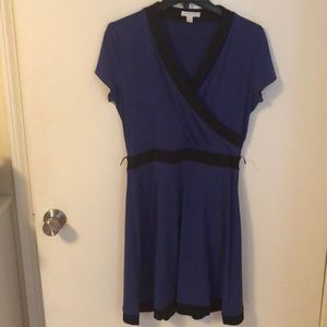 Royal blue and black dress with black belt